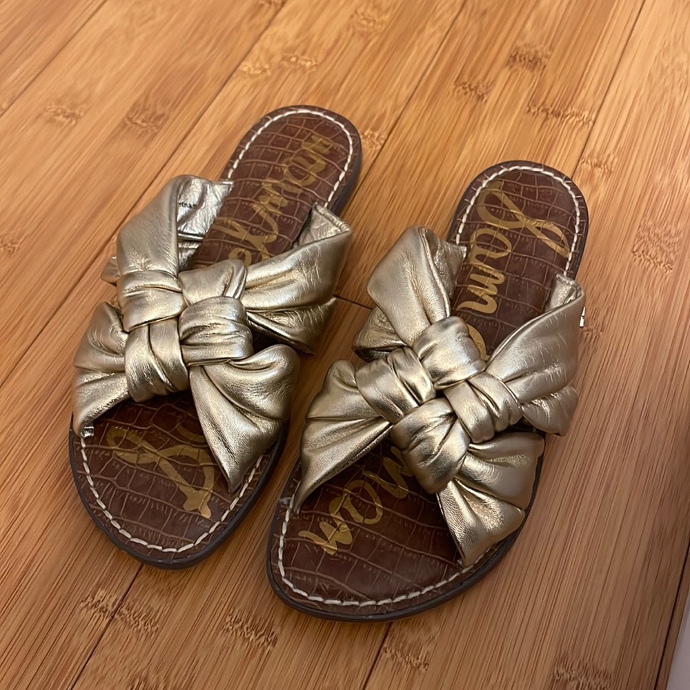 Sam Edelman Gold Leather Knot Slide